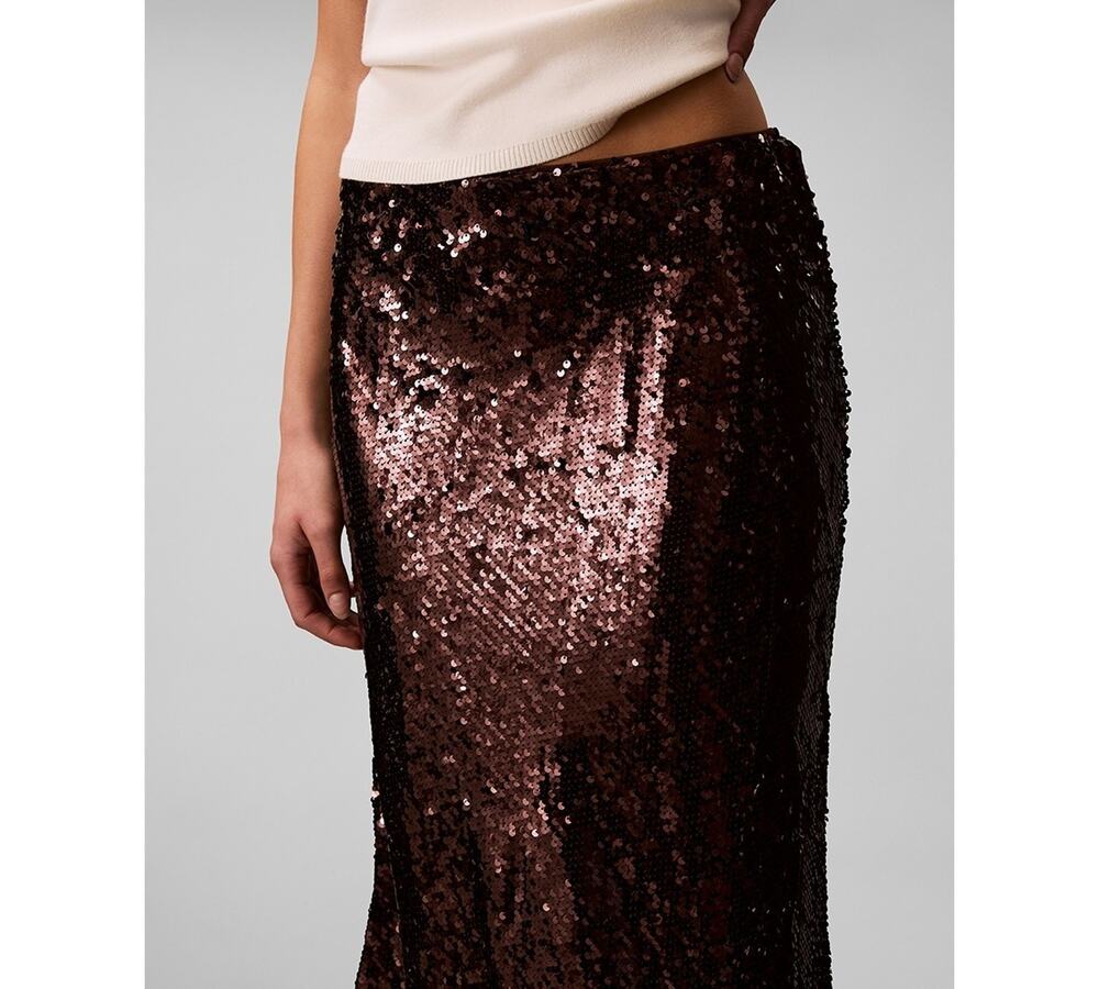 Calvin Klein A-Line Midi Skirt Womens 12 Mocha Brown Sequin Holiday Party NWT